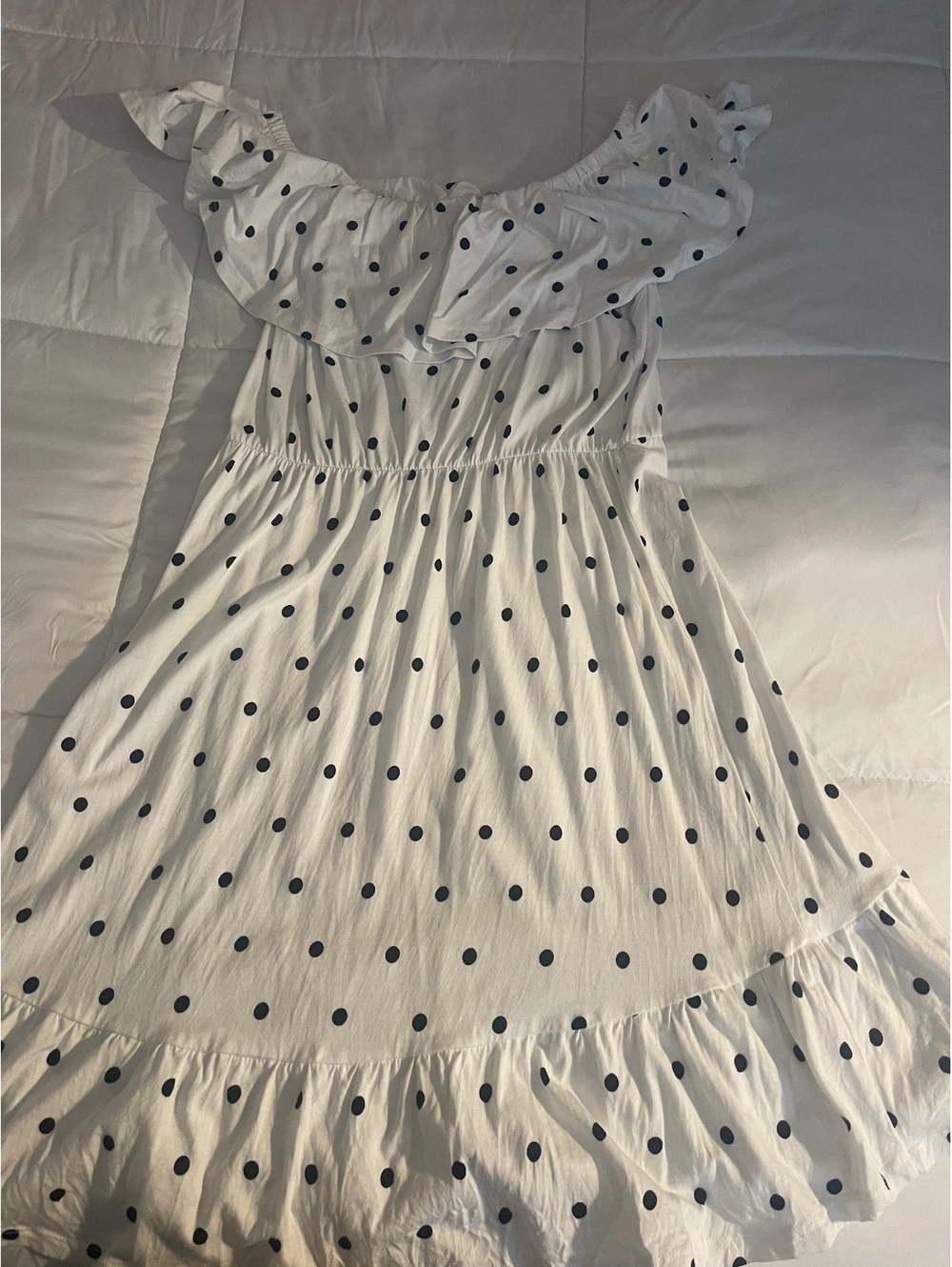 ASOS White and Black Polka Dot Off-Shoulder Dress UK 12